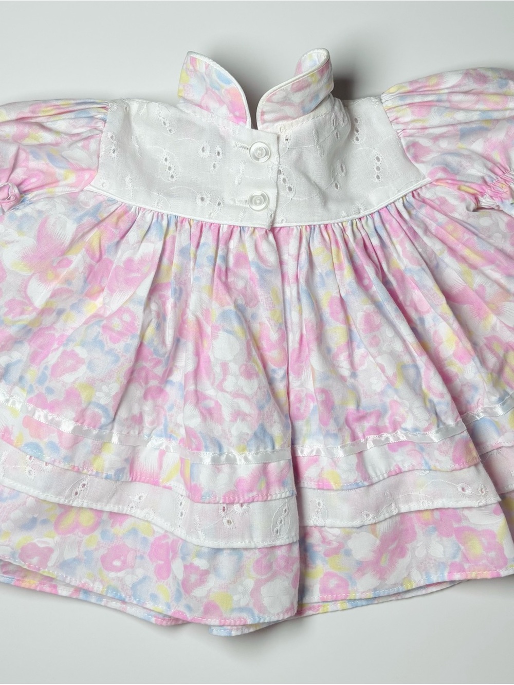 Vintage 80s 90s Pastel Floral Watercolor Eyelet Lace Pinafore Dress 0-3M - Picture 5 of 8